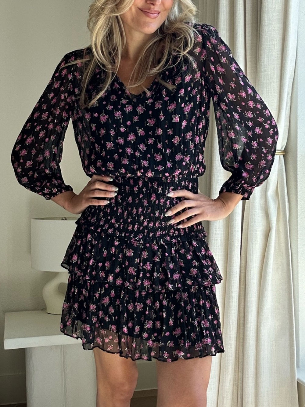 Shoshanna Floral Tiered Ruffle Dress - Pink Print
